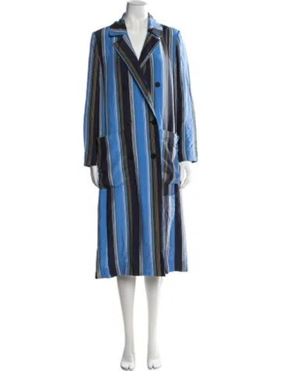 Pre-owned Diane Von Furstenberg Silk Striped Robe In Blue