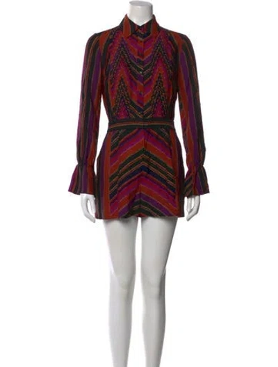 Pre-owned Diane Von Furstenberg Silk Striped Romper In Black