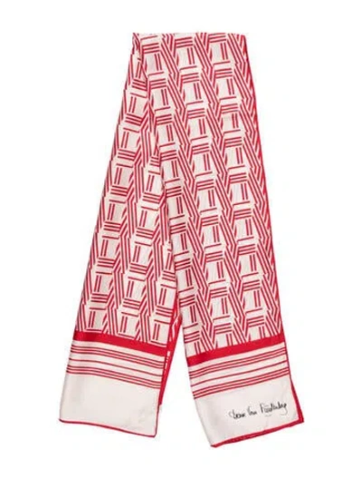 Pre-owned Diane Von Furstenberg Silk Striped Scarf In White