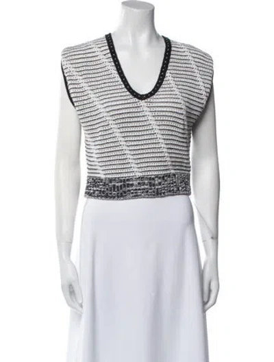Pre-owned Diane Von Furstenberg Silk Striped Sweater In White