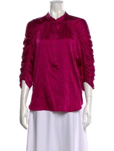 Pre-owned Diane Von Furstenberg Silk Three-quarter Sleeve Blouse In Purple