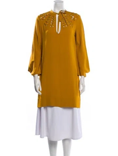 Pre-owned Diane Von Furstenberg Silk Tie Neck Tunic In Yellow