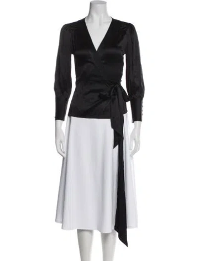 Pre-owned Diane Von Furstenberg Silk V-neck Blouse In Black