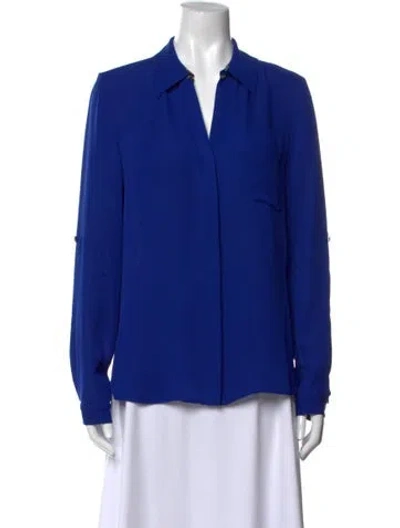Pre-owned Diane Von Furstenberg Silk V-neck Blouse In Blue