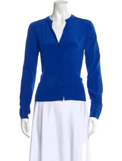 Pre-owned Diane Von Furstenberg Silk V-neck Blouse In Blue
