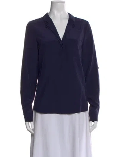 Pre-owned Diane Von Furstenberg Silk V-neck Blouse In Blue