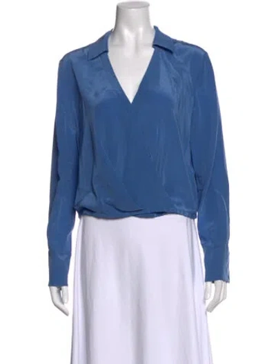 Pre-owned Diane Von Furstenberg Silk V-neck Blouse In Blue