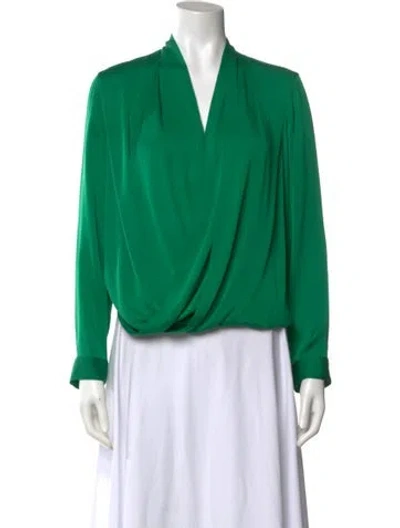 Pre-owned Diane Von Furstenberg Silk V-neck Blouse In Green