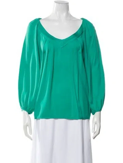 Pre-owned Diane Von Furstenberg Silk V-neck Blouse In Green