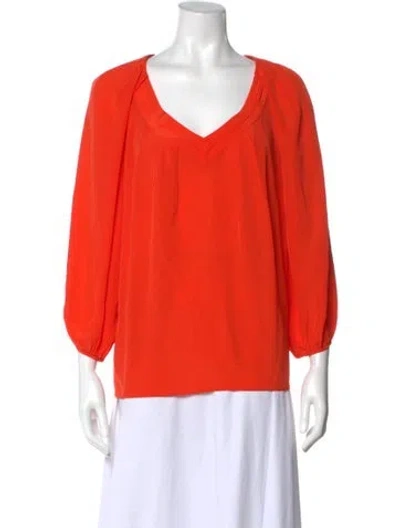 Pre-owned Diane Von Furstenberg Silk V-neck Blouse In Orange