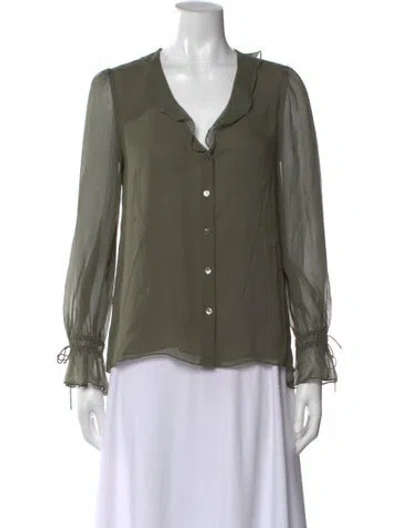 Pre-owned Diane Von Furstenberg Silk V-neck Blouse W/ Tags In Green