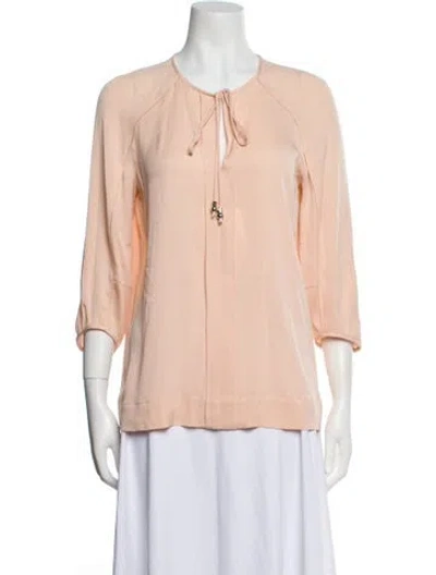 Pre-owned Diane Von Furstenberg Silk V-neck Blouse W/ Tags In Pink