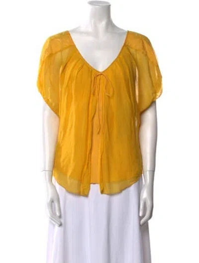 Pre-owned Diane Von Furstenberg Silk V-neck Blouse In Yellow