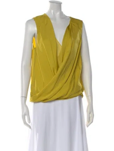 Pre-owned Diane Von Furstenberg Silk V-neck Blouse In Yellow