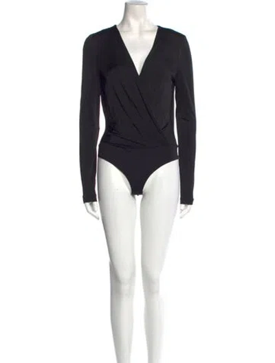 Pre-owned Diane Von Furstenberg Silk V-neck Bodysuit In Black