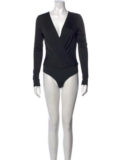 Pre-owned Diane Von Furstenberg Silk V-neck Bodysuit In Black