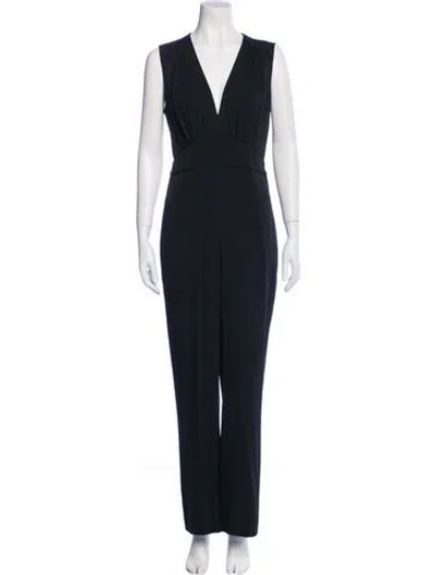 Pre-owned Diane Von Furstenberg Silk V-neck Jumpsuit In Black