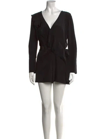 Pre-owned Diane Von Furstenberg Silk V-neck Jumpsuit In Black
