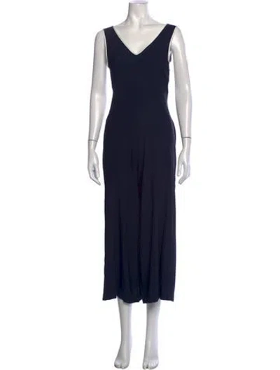 Pre-owned Diane Von Furstenberg Silk V-neck Jumpsuit In Blue