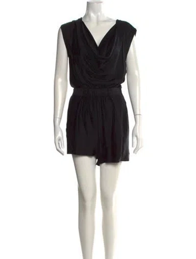 Pre-owned Diane Von Furstenberg Silk V-neck Romper In Black