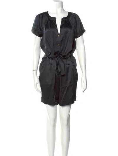 Pre-owned Diane Von Furstenberg Silk V-neck Romper In Black