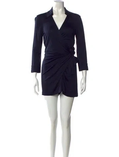 Pre-owned Diane Von Furstenberg Silk V-neck Romper In Blue