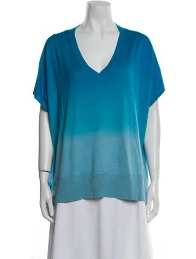 Pre-owned Diane Von Furstenberg Silk V-neck Sweater In Blue