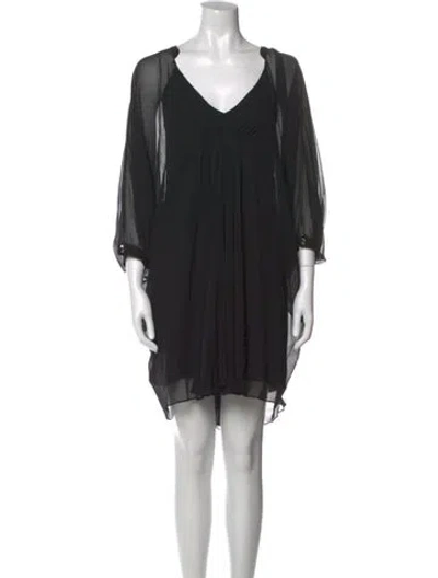 Pre-owned Diane Von Furstenberg Silk V-neck Tunic In Black