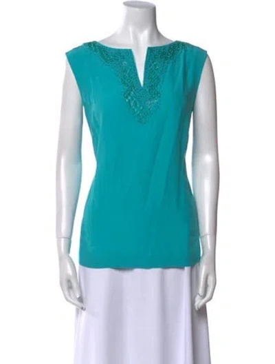 Pre-owned Diane Von Furstenberg Silk V-neck Tunic In Blue