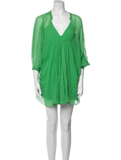 Pre-owned Diane Von Furstenberg Silk V-neck Tunic In Green