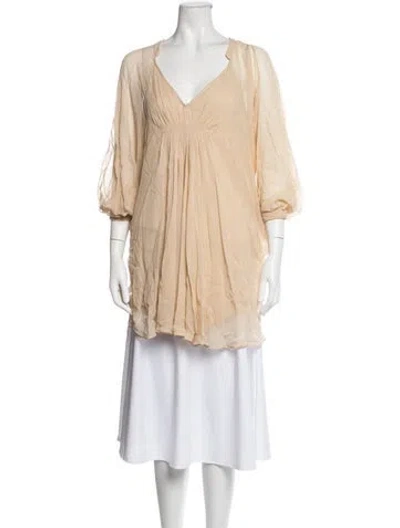 Pre-owned Diane Von Furstenberg Silk V-neck Tunic In Neutrals