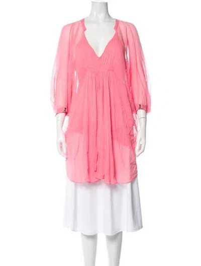 Pre-owned Diane Von Furstenberg Silk V-neck Tunic In Pink