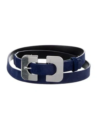 Pre-owned Diane Von Furstenberg Skinny Suede Belt In Blue