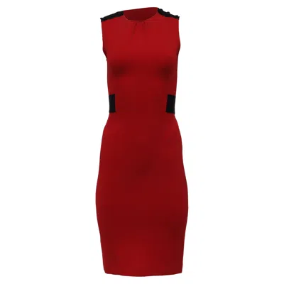 Diane Von Furstenberg Sleeveless Fitted Midi Dress In Red Wool In Multi
