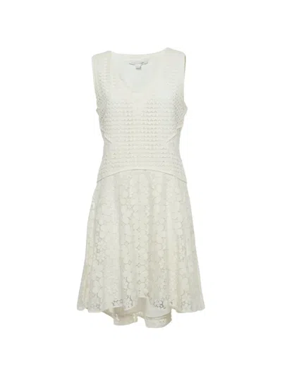 Pre-owned Diane Von Furstenberg Sleeveless Lace Mini Dress In Neutral