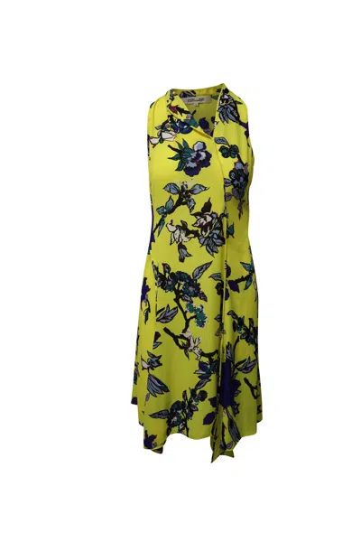 Diane Von Furstenberg Sleeveless Summer Dress In Yellow Silk In Green