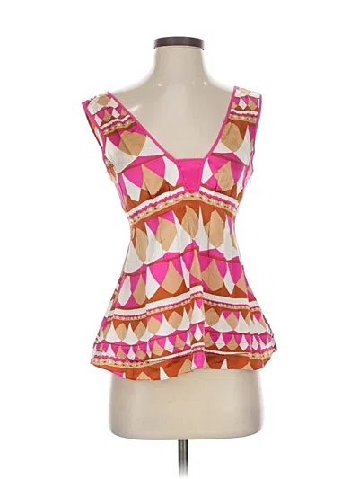 Pre-owned Diane Von Furstenberg Sleeveless Top Pink Color Block Pattern Tops