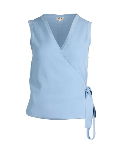 Diane Von Furstenberg Sleeveless Wrap Top In Blue Viscose Blend
