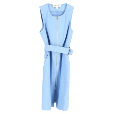 Diane Von Furstenberg Sleeveless Zip Front Dress In Light Blue Cotton
