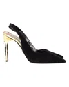 Diane Von Furstenberg Slingback Pumps With Metallic Heel In Black Suede In Black
