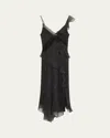 Diane Von Furstenberg Sloane Pinstripe Script Ruffle Silk Midi Dress In Black