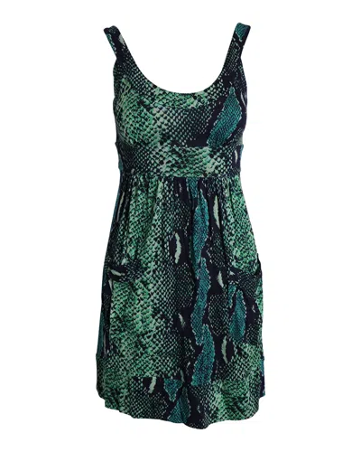 Diane Von Furstenberg Snake Print Sleeveless Mini Dress In Green Silk