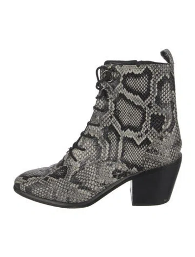 Pre-owned Diane Von Furstenberg Snakeskin Animal Print Lace-up Boots In Black