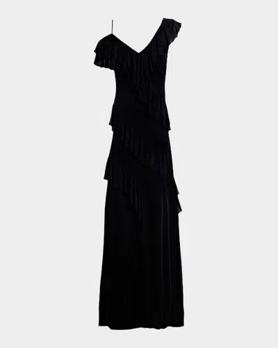Diane Von Furstenberg Sofia Ruffle Cold-shoulder Maxi Dress In Black
