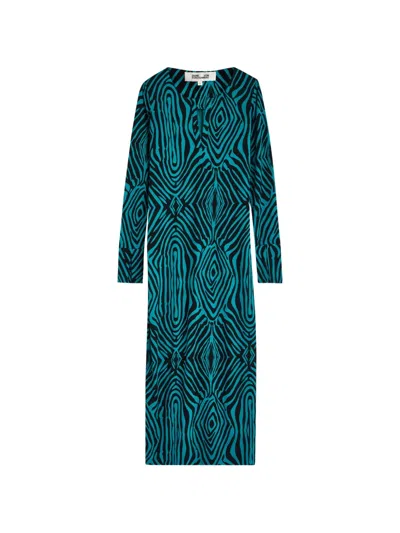 Diane Von Furstenberg Sonca Zebra-print Jersey Midi Dress In Blue
