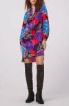 Diane Von Furstenberg Sonoya Long Sleeve High-low Dress In Redemption Rose Blue Red