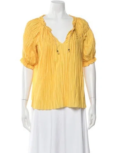Pre-owned Diane Von Furstenberg Square Neckline Short Sleeve Blouse In Multi