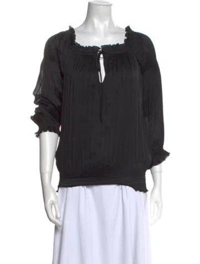 Pre-owned Diane Von Furstenberg Square Neckline Three-quarter Sleeve Blouse In Black