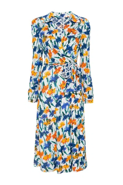 DIANE VON FURSTENBERG DIANE VON FURSTENBERG STATEMENT WRAP DRESS WITH FLORAL PRINT AND TIE DETAIL