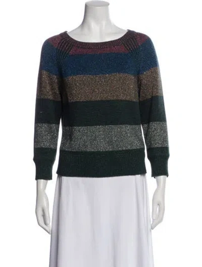 Pre-owned Diane Von Furstenberg Striped Bateau Neckline Sweater In Green